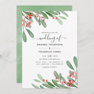 Convite Casamento de Natal de Watercolor Holly Jolly