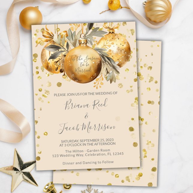 Convite Casamento de Natal Dourado Beige (Criador carregado)