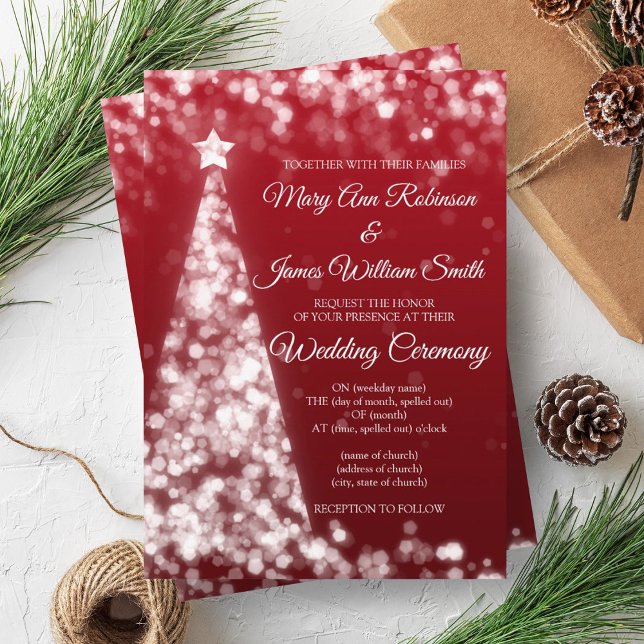 Convite Casamento de Natal Elegante e Dourado (Elegant Silver & Gold Christmas Holiday Wedding Invitation)