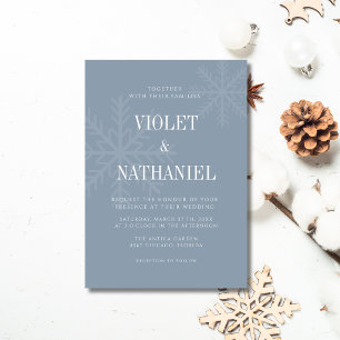 Convite Casamento de Natal Elegante em Azul Poeirento com