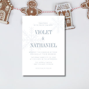 Convite Casamento de Natal Elegante em Azul Poeirento com
