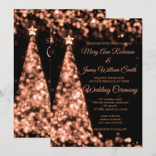 Convite Casamento de Natal Elegante em Dourado Rosado e Pr