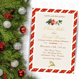 Convite Casamento de Natal Elegante em Vermelho e Dourado
