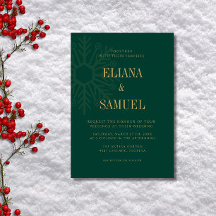 Convite Casamento de Natal Elegante Esmeralda e Ouro Floco