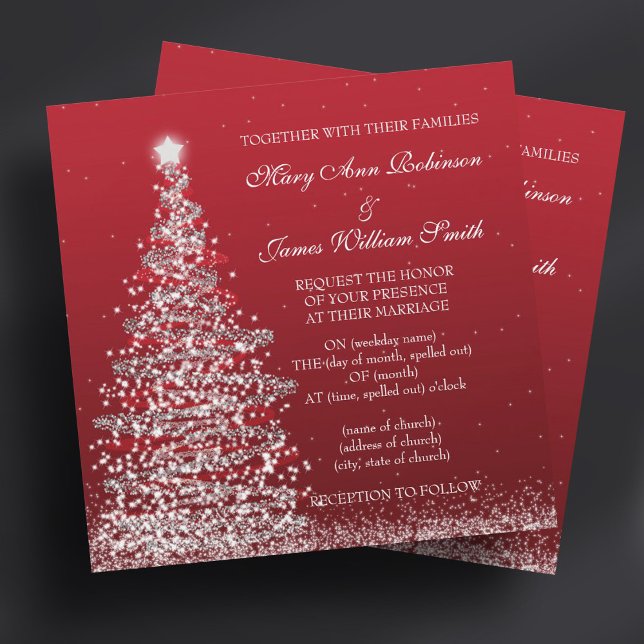 Convite Casamento de Natal Elegante Red Silver (Elegant Christmas Wedding Red Silver Invitation)