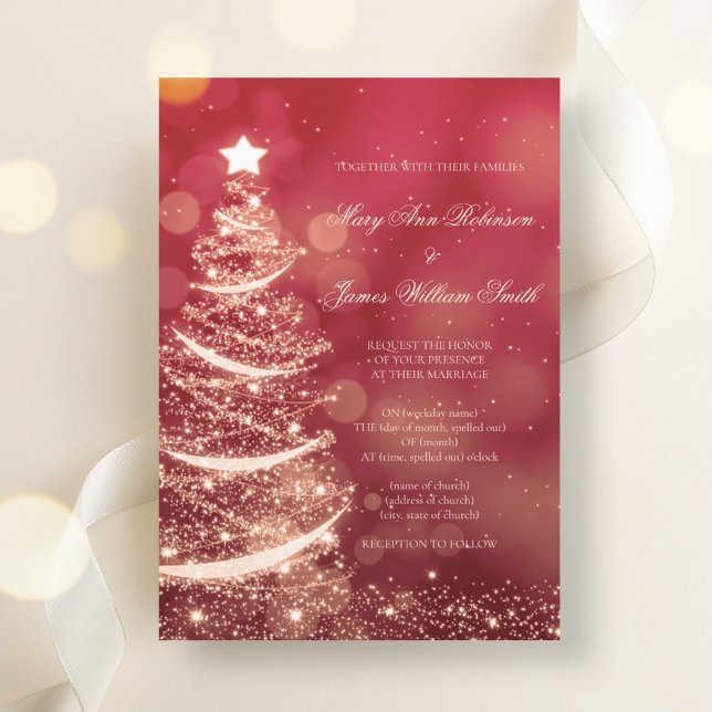 Convite Casamento de Natal Elegante Vermelho e Dourado (Elegant Red & Gold Christmas Wedding Invitation)