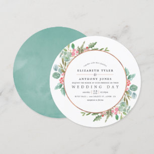 Convite Casamento de Natal em Eucalipto Geométrico Aquarel