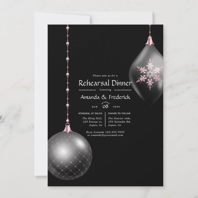 Convite Casamento de Natal em Rose Gold e Rosa Bege (Frente)