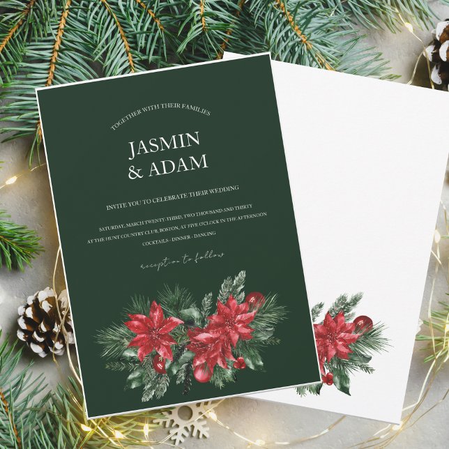 Convite Casamento de Natal Festivo do Winter Emerald Green (Criador carregado)