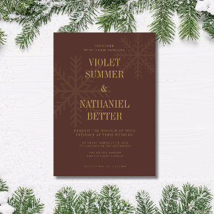 Convite Casamento de Natal Floco de Neve Elegante Chocolat