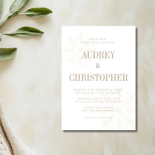 Convite Casamento de Natal Floco de Neve Taupe e Dourado G