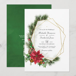 Convite Casamento de Natal Floral Geométrico com Código QR