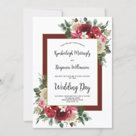 Convite Casamento de Natal Floral Rustic Burgundy