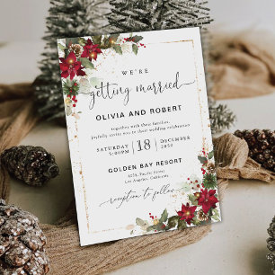 Convite Casamento de Natal Floral Rustic Pine Poinsettia