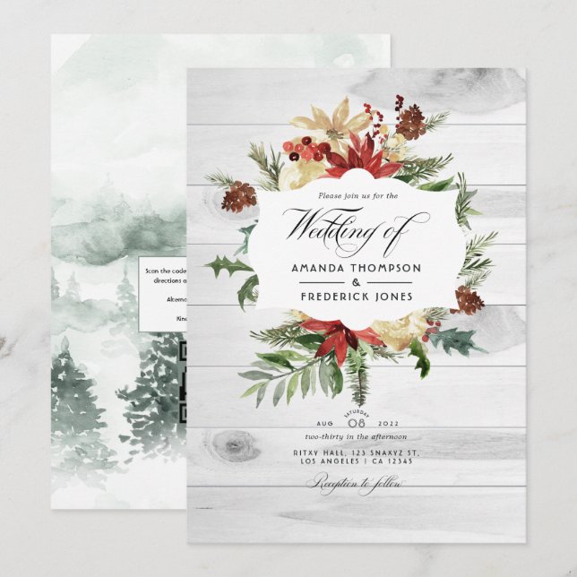 Convite Casamento de Natal Floresta de Inverno Rústico Cód (Frente/Verso)