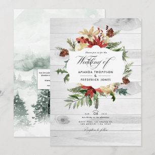 Convite Casamento de Natal Floresta de Inverno Rústico Cód