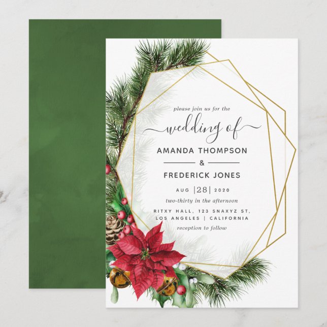 Convite Casamento de Natal Geométrico Floral (Frente/Verso)