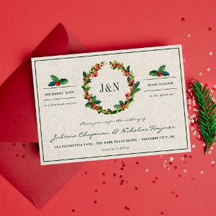 Convite Casamento de Natal Holiday Wreath Poinsettia