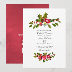 Convite Casamento de Natal Holly QR Code RSVP