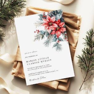 Convite Casamento de Natal Moderno Floral de inverno
