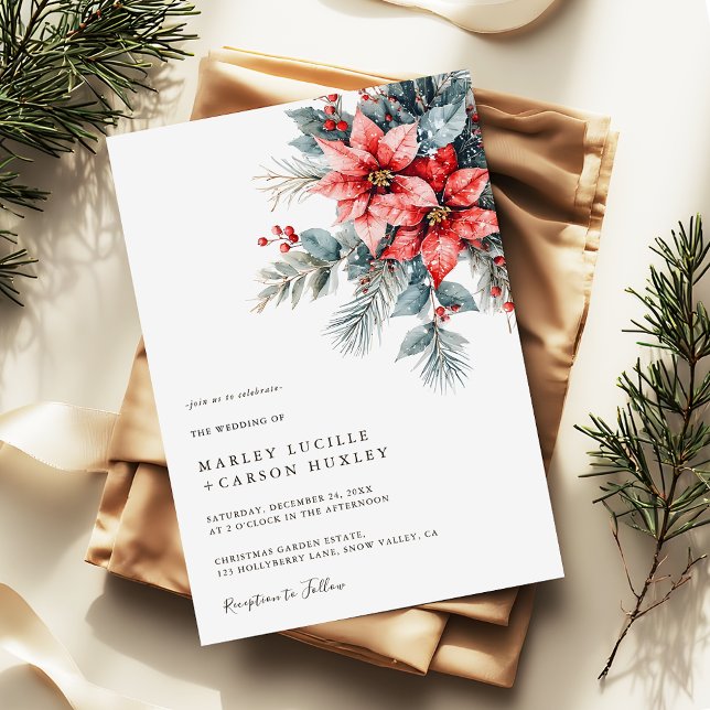 Convite Casamento de Natal Moderno Floral de inverno (Criador carregado)