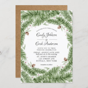 Convite Casamento de Natal Pinecone Kraft, Agulha de Pinec
