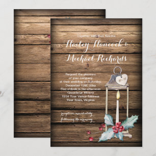 Convite Casamento de Natal Rustic Antique Lanterna Holly