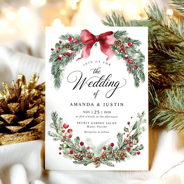 Convite Casamento de Natal Rustic Winter Greenery (Criador carregado)