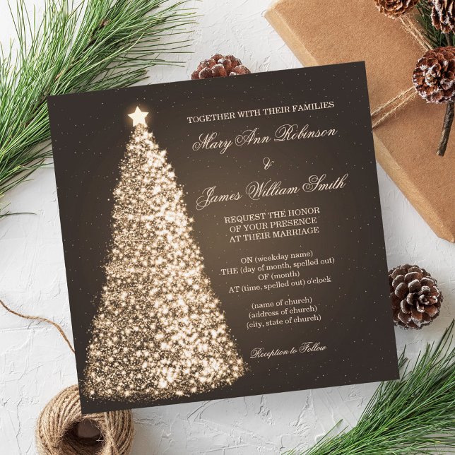 Convite Casamento de Natal Sparkle Dourado (Sparkle Christmas Wedding Gold Invitation)