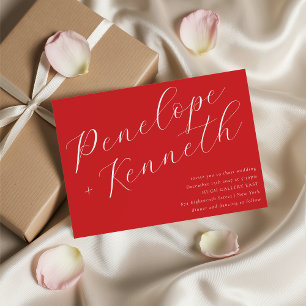 Convite Casamento de Natal Vermelho com Na moda de Script