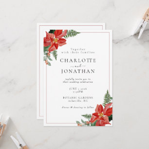 Convite Casamento de Natal Vermelho Poinsettia de Inverno