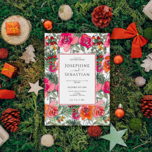 Convite Casamento de Natal Watercolor Floral Holly Berries