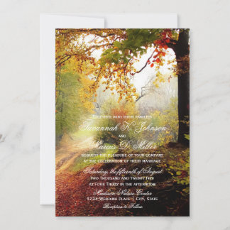 Convite Casamento de Natureza de Outono com Folhas de Outo