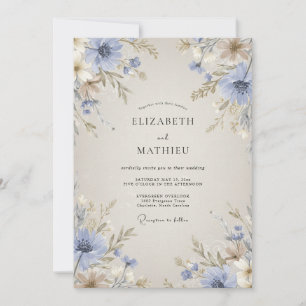 Convite Casamento de Natureza Delicada Azul Centáurea