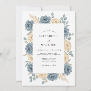 Convite Casamento de Natureza Elegante Azul Ardesia