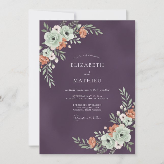 Convite Casamento de Natureza Opulenta Ameixa (Frente)
