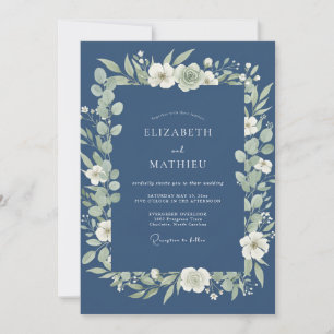 Convite Casamento de Natureza Sedutora Azul Naval