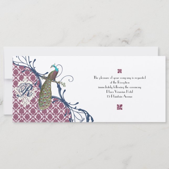 Convite Casamento de Naval e Baga Baga Elegante Damascado  (Frente)