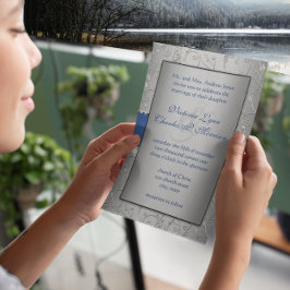 Convite Casamento de Nave de Nave Real de Prata Azul Monog