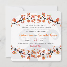 Convite Casamento de Nave Tropical Orange Hibiscus Fusion