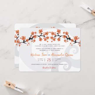 Convite Casamento de Nave Tropical Orange Hibiscus Fusion