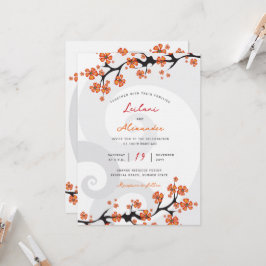 Convite Casamento de Nave Tropical Orange Hibiscus Fusion