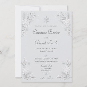 Convite Casamento de Neve de Inverno Prateado Elegante