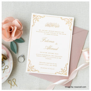 Convite Casamento de Nikah Elegant Muslim Islâmico Branco