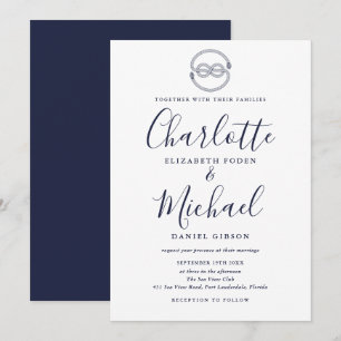 Convite Casamento de Nó Náutico Azul Marinho Script