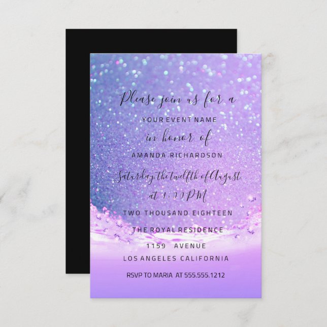 Convite Casamento De Noiva Azul Púrpura Púrpura Do Oceano  (Frente/Verso)