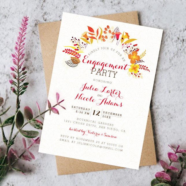 Convite Casamento de Noivado de Folhas de Flores Silvestre (Criador carregado)
