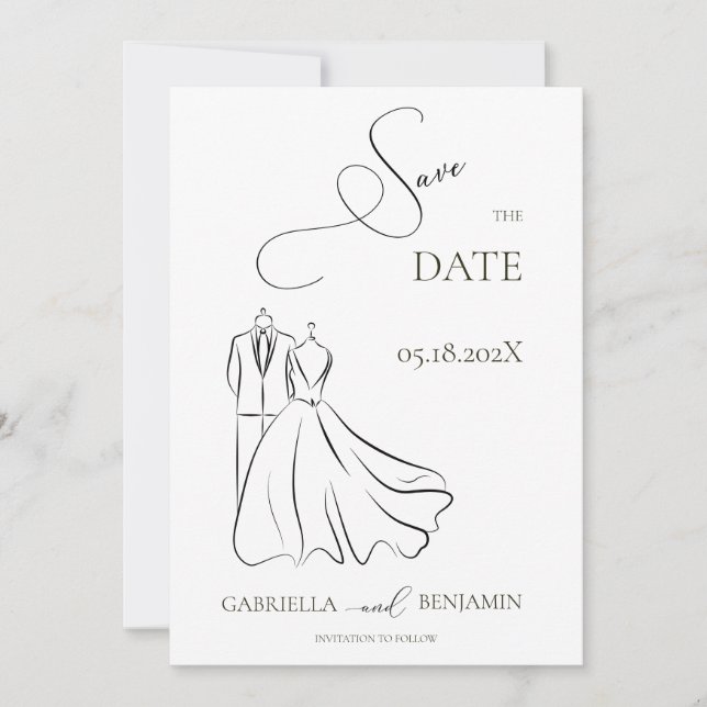 Convite Casamento de Noivado Salvar Data Preto e Branco Mi (Frente)