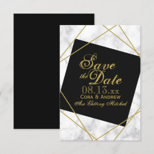 Convite Casamento de Noivado Salvar Data Preto e Dourado F