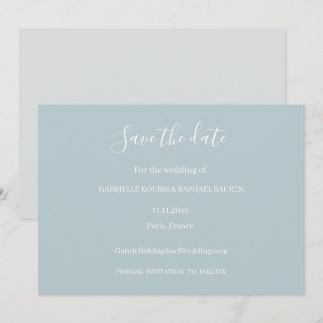 Convite Casamento de Noivado Salve a Data em Azul Cinza Em (Frente/Verso)